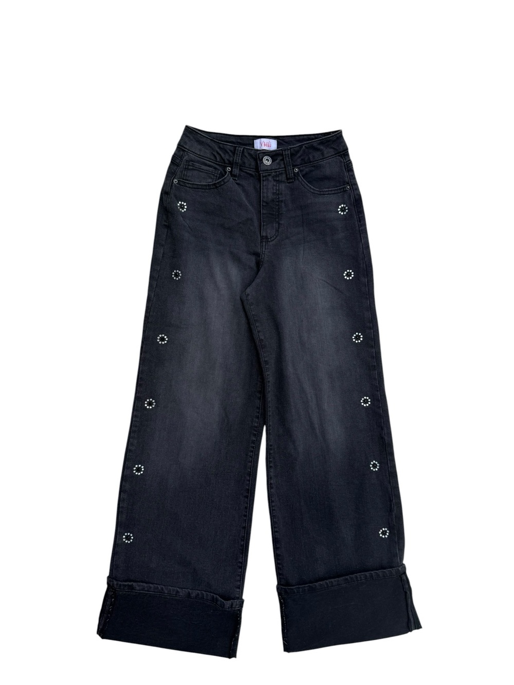 YMI Black Wide Leg Jeans with Stud Embellishments